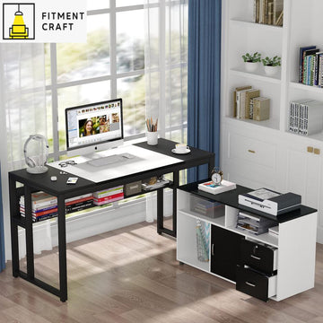 L Shaped Computer Desk,  Executive Office Desk with File Cabinet | TV5-002