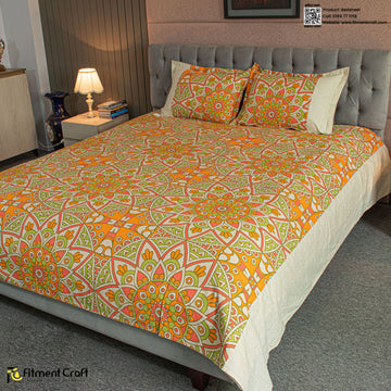 Alpana Print Bedsheet -  Orange - PBS - 0047