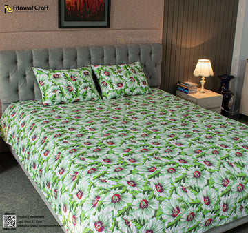 China Rose Print Bed Sheet – Green - PBS - 0049