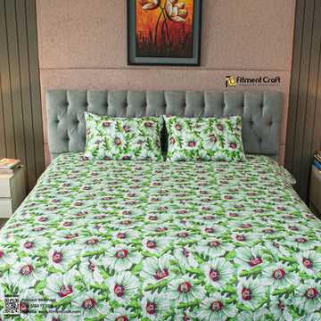 China Rose Print Bed Sheet – Green - PBS - 0049