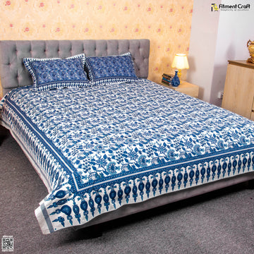 White Blue Print Bed Sheet - PBS - 0010