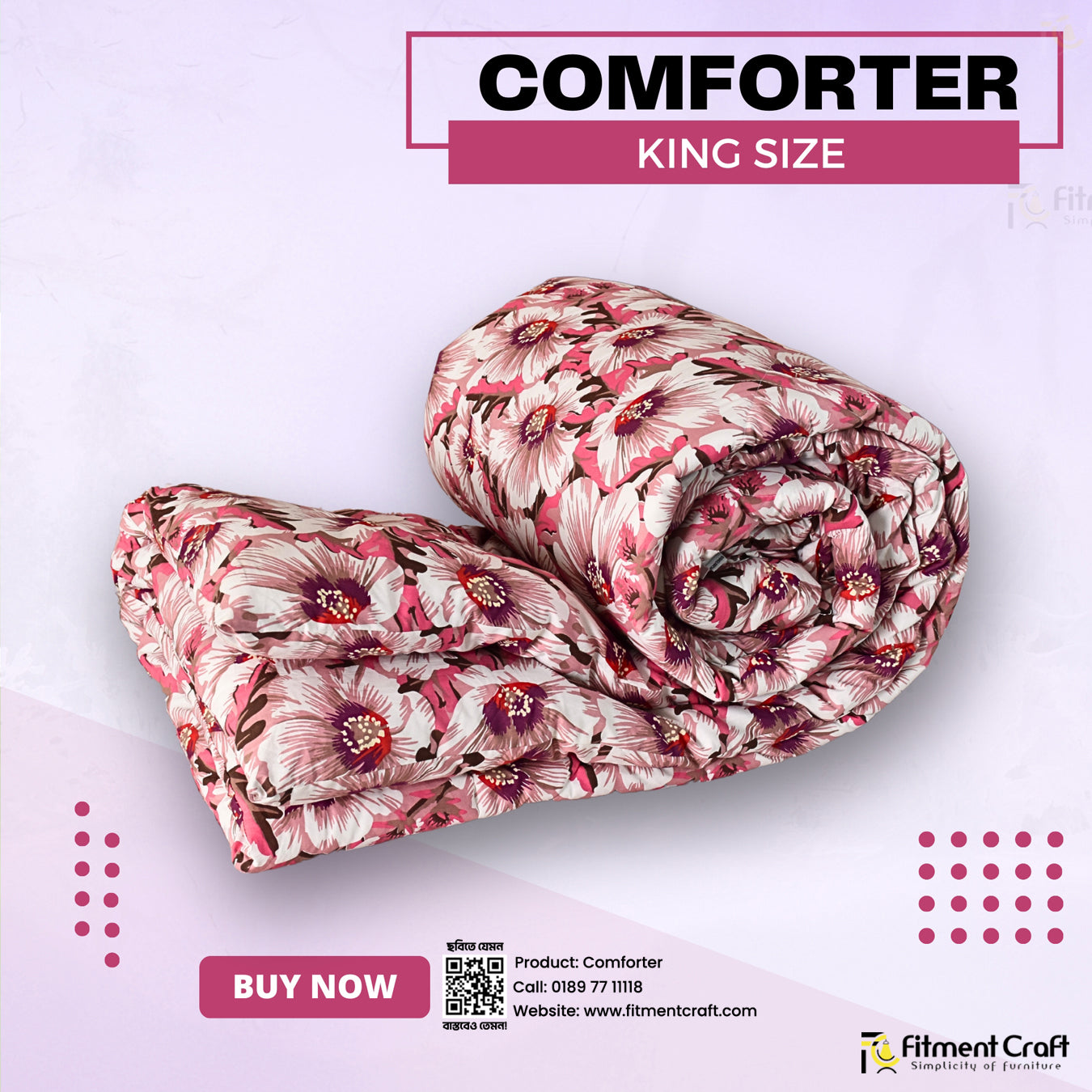 China Rose Print Comforter – Pink - COM - 0048