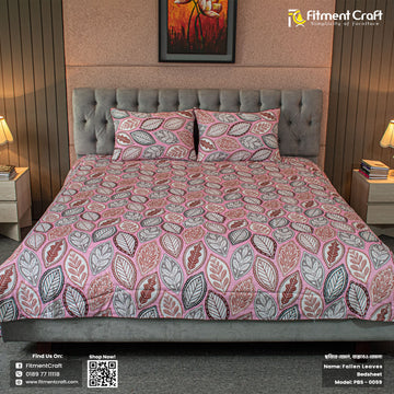 Fallen Leaves Print Bed Sheet – Pink । PBS - 0059