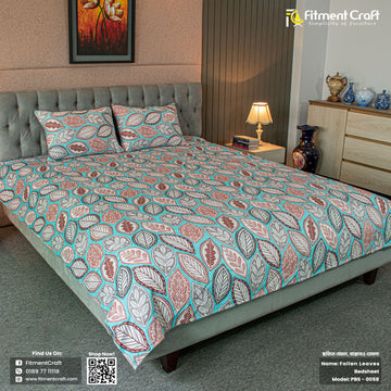 Fallen Leaves Print Bed Sheet – Pastel Blue । PBS -0058